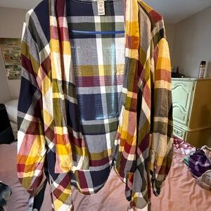 Cato Multicolor Plaid Drape Cardigan